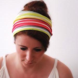 Multi-colored Striped Wide Stretchy Headband..