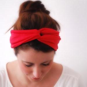 Red Twisted Headband Jersey Turband Hair Wrap..