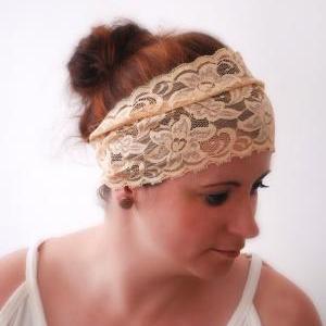 Simple Wide Ivory Hairband Stretch Lace Headband..