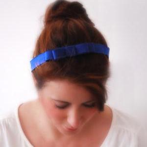 Thin Cobalt Blue Bow Hair Band With Stretch..