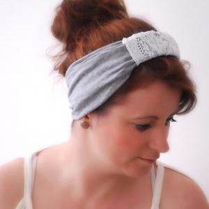 Gray Wide Sparrow Headband With Lace Center Piece