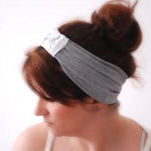 Gray Wide Sparrow Headband With Lace Center Piece