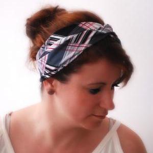 Twisted Headband In Checkered Print Jersey Hair..