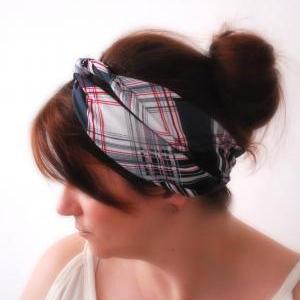 Twisted Headband In Checkered Print Jersey Hair..