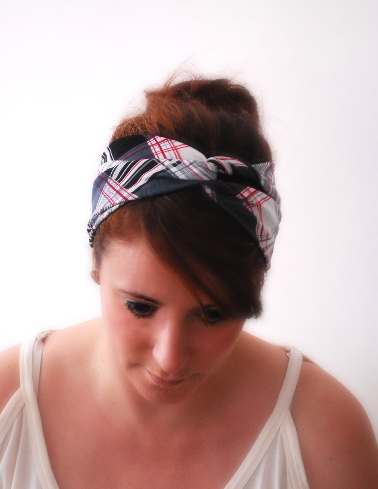 Twisted Headband In Checkered Print Jersey Hair Wrap Stretch Hair Band